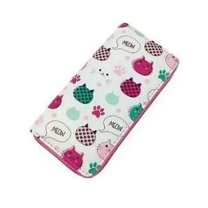 Kawaii Kitty Wallet Meow Paw Print Zip Around Organizer Cat Lover
